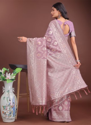 Simplistic Purple Cotton Contemporary Sari with Weaving Work
