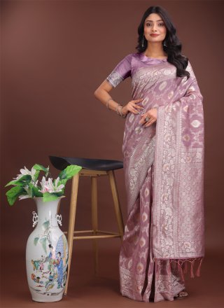 Simplistic Purple Cotton Contemporary Sari with Weaving Work