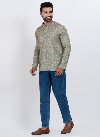 Snazzy Multi Colour Cotton Short Kurta with Digital Print Work