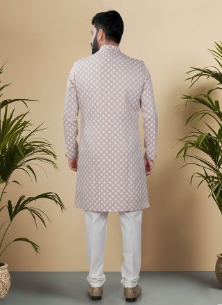 Sonorous Pink Jacquard Indo Western with Woven Work