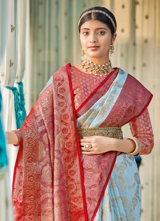 Sophisticated Aqua Blue Cotton Classic Saree with Weaving Work