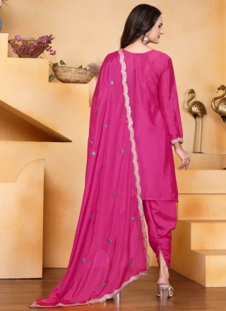 Sorcerous Pink Chinon Patiala Suit