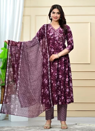 Sparkling Purple Cotton Salwar Suit