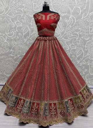 Sparkling Red Silk A - Line Lehenga Choli
