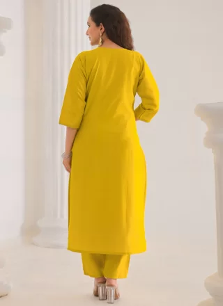 Sparkling Yellow Chanderi Silk Readymade Salwar Suit