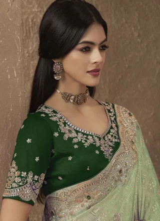 Specialised Green Silk Traditional Saree with Cord, Embroidered, Sequins and Thread Work