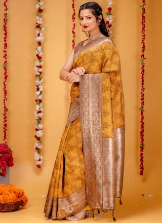 Specialised Mustard Kanjivaram Silk Trendy Saree