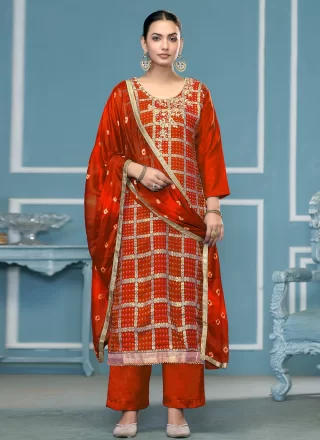Spellbinding Orange Cotton Salwar Suit