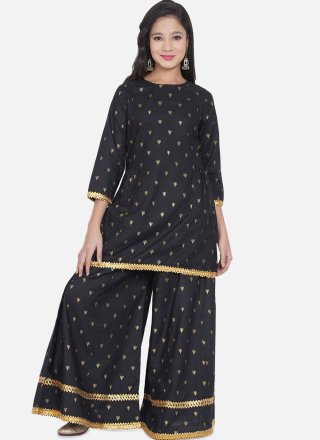 Splendid Black Rayon Casual Kurti with Lace and Print Work