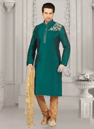 Staggering Sea Green Dupion Silk Kurta Pyjama