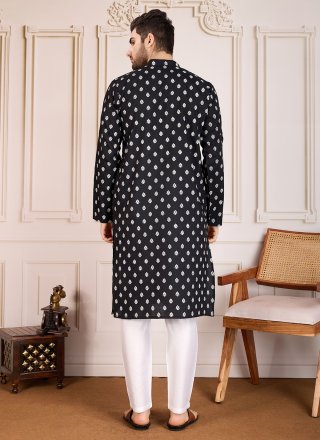 Sterling Black Cotton Kurta Pyjama