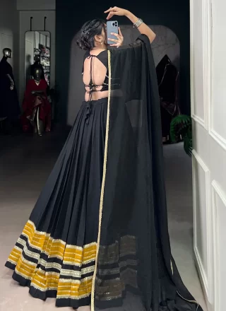 Strange Black Rayon Readymade Lehenga Choli with Lace and Zari Work