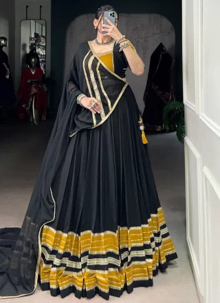 Strange Black Rayon Readymade Lehenga Choli with Lace and Zari Work