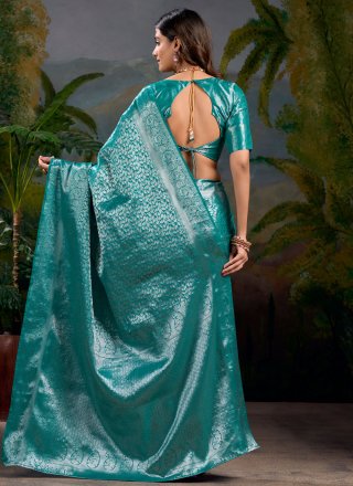 Strange Firozi Kanjivaram Silk Classic Sari