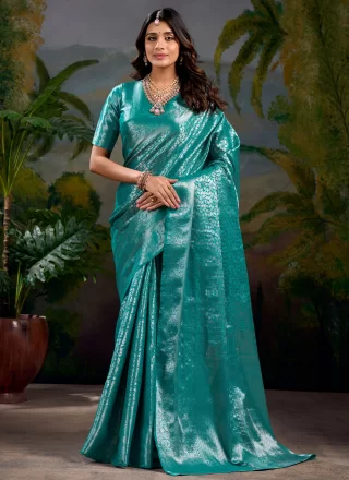 Strange Firozi Kanjivaram Silk Classic Sari