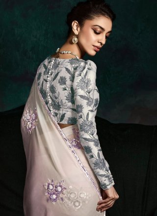 Strange Grey Fancy Fabric Shaded Saree with Booti, Embroidered, Sequins, Thread and Zari Work