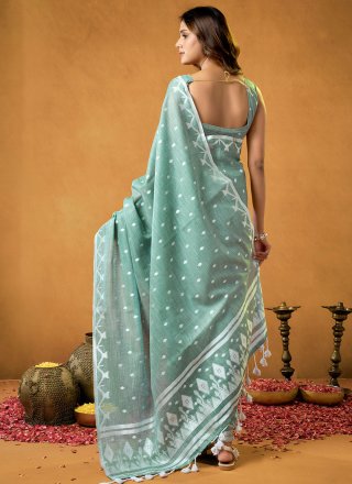 Striking Sea Green Cotton Contemporary Saree