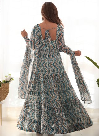 Strips Print Work Faux Georgette Readymade Salwar Suit In Multi Colour