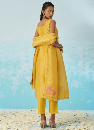 Stunning Yellow Fancy Fabric Trendy Suit