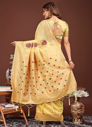 Stupendous Yellow Cotton Trendy Saree