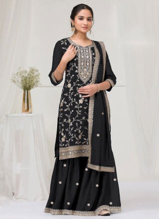 Stylish Black Vichitra Silk Salwar Suit
