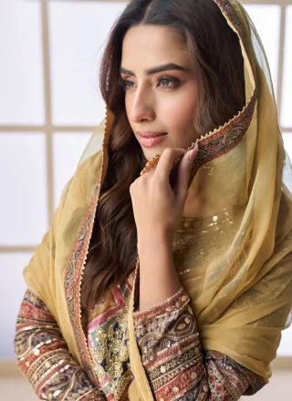 Stylish Multi Colour Viscose Palazzo Salwar Suit with Embroidered, Gota and Hand Work