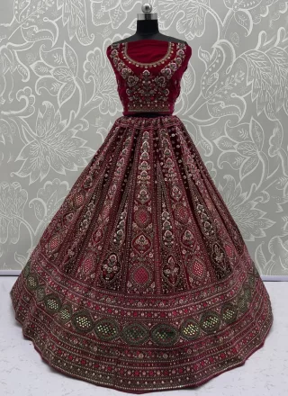 Stylish Red Velvet Lehenga Choli