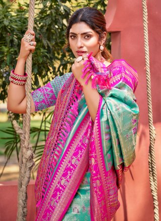 Stylish Sea Green Kanjivaram Silk Contemporary Saree
