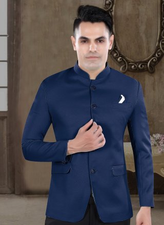 Suave Blue Viscose Jodhpuri Suit In Plain