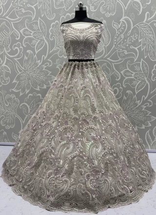 Suave White Net A - Line Lehenga Choli with Diamond, Dori, Embroidered, Multi, Sequins, Thread, Zari and Zircon Work
