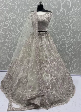 Suave White Net A - Line Lehenga Choli with Diamond, Dori, Embroidered, Multi, Sequins, Thread, Zari and Zircon Work