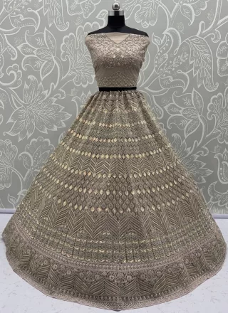 Sumptuous Brown Net Lehenga Choli