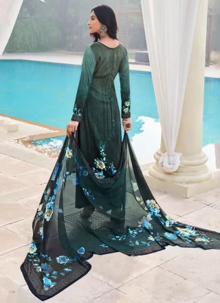 Sumptuous Green and Teal Pure Crepe Salwar Suit with Floral Patch and Print Work