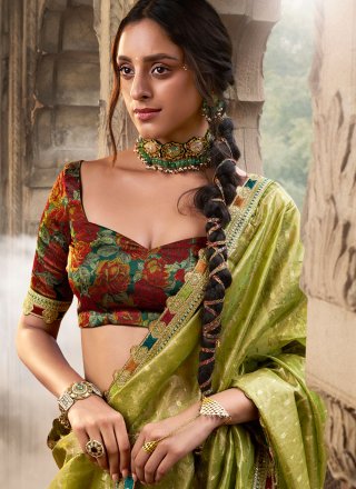 Sunshine Green Tissue Trendy Saree