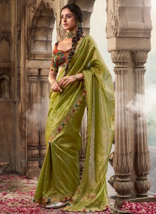 Sunshine Green Tissue Trendy Saree