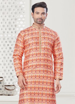 Sunshine Orange Silk Kurta Pyjama