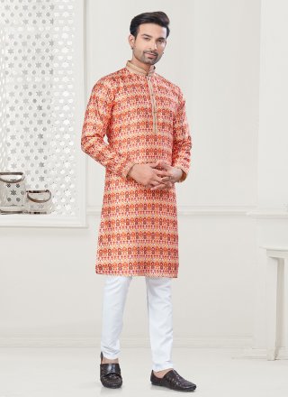Sunshine Orange Silk Kurta Pyjama