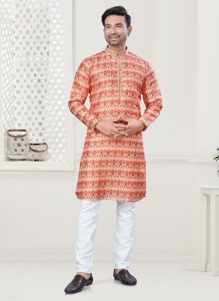 Sunshine Orange Silk Kurta Pyjama