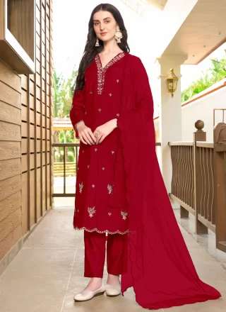 Sunshine Red Silk Salwar Suit