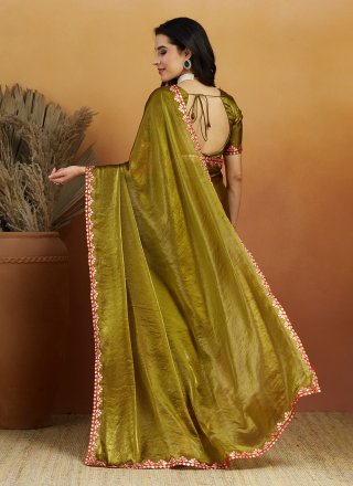 Superb Green Satin Contemporary Sari