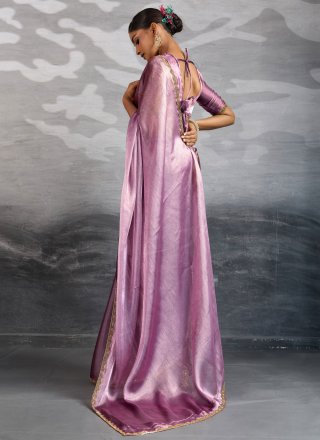 Superb Lavender Burburry Designer Saree with Beads, Patch Border and Cut Dana Work
