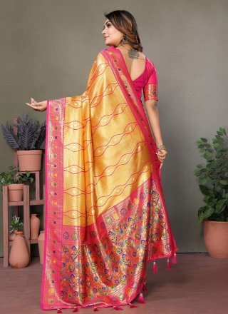 Superb Mustard Banarasi Silk Classic Saree with Woven Work