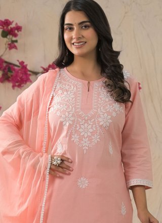 Superb Pink Cotton Readymade Style with Embroidered Work