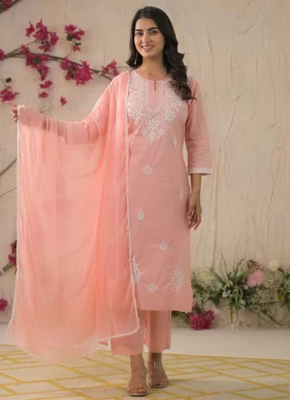 Superb Pink Cotton Readymade Style with Embroidered Work
