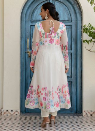 Superb White Organza Readymade Style with Floral Patch and Zari Work