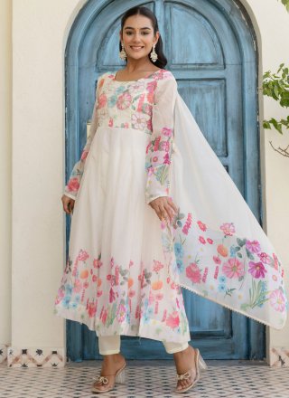 Superb White Organza Readymade Style with Floral Patch and Zari Work