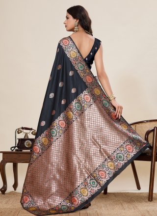 Surpassing Black Silk Classic Saree with Jacquard and Woven Work