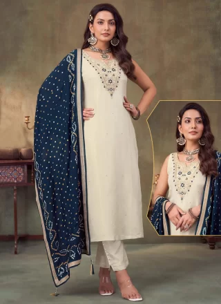 Surpassing Off White Silk Readymade Salwar Suit