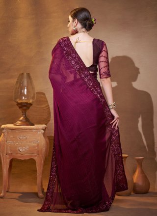 Swarovski Work Jacquard Contemporary Saree In Purple for Ceremonial