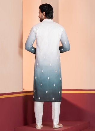 Teal and White Silk Kurta Pyjama